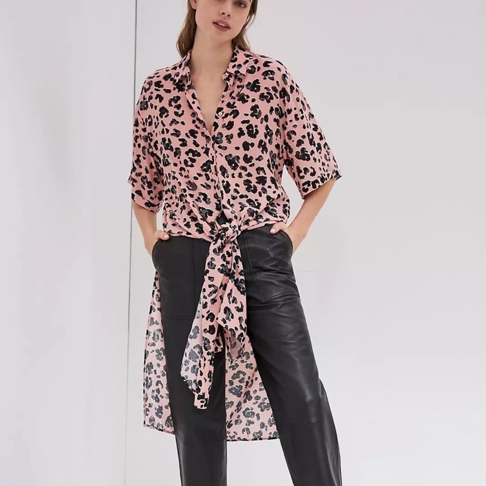 Maeve By Anthropologie Rita Printed Tunic Blouse Leopard Print Size Small